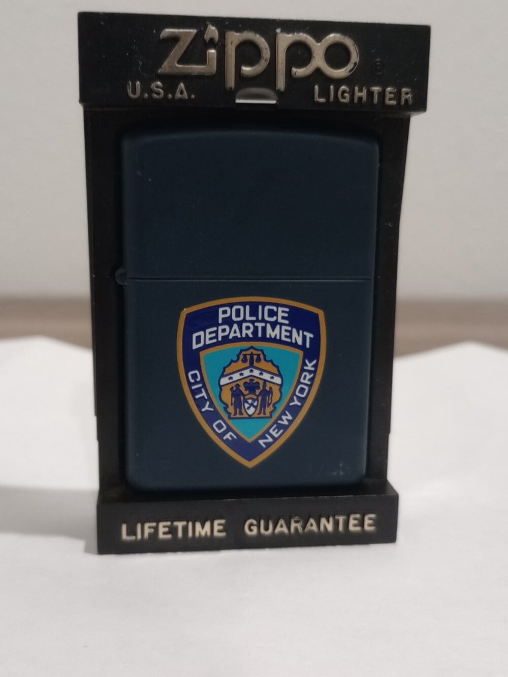 VINTAGE 90s ZIPPO NEW YORK CITY POLICE DEPARTMENT MATTE BLUE LIGHTER UNFIRED (NO